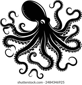 Hand drawn octopus silhouette vector white background