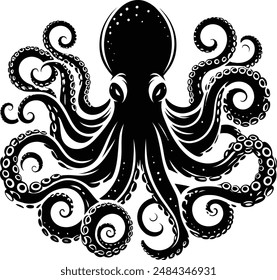 Fondo blanco de Vector de silueta de pulpo dibujado a mano