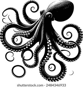 Hand drawn octopus silhouette vector white background