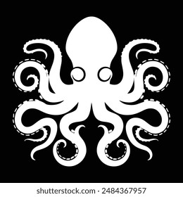 Hand drawn octopus silhouette vector white background