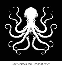Hand drawn octopus silhouette vector white background