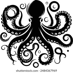 Hand drawn octopus silhouette vector white background