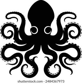 Fondo blanco de Vector de silueta de pulpo dibujado a mano