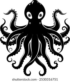 Vector de silueta de pulpo dibujado a mano, 