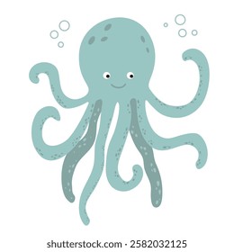 Hand drawn octopus. Underwater sea fauna. Vector cartoon octopus for your design.