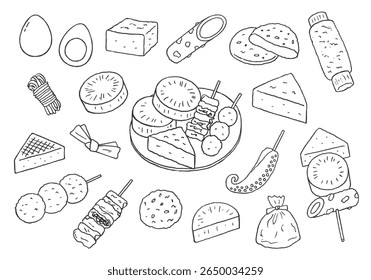 Hand drawn oden illustration set