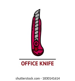 Hand drawn office knife icon. Professional labor construction tool with gray and red colors