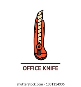 Hand drawn office knife icon. Professional labor construction tool with beige, orange and brown colors