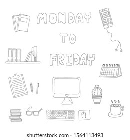 hand drawn Office objects set