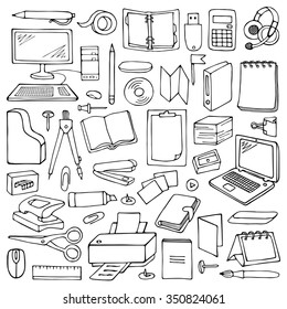 Hand drawn Office set. Vector illustration with doodle office elements