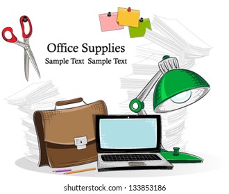 Hand drawn office supplies on a white background. Education and business concept illustration