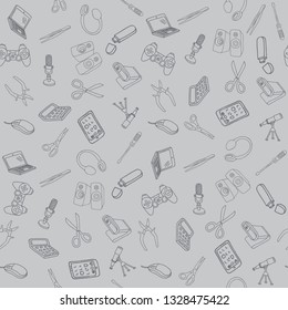 Hand drawn office supplies in seamless pattern. Vector illustration