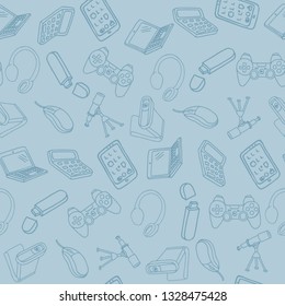 Hand drawn office supplies in seamless pattern. Vector illustration
