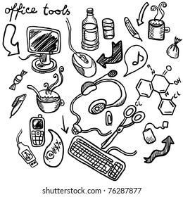 Hand drawn office tools set