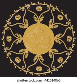 Hand drawn Ohm symbol, indian Diwali spiritual sign Om with high details isolated , illustration in zentangle style. Vector illustration. 