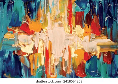 Hand drawn oil painting. Abstract art background. Oil painting on canvas. Color texture. Fragment of artwork. Spots of paint. Brushstrokes of paint. Modern art. Contemporary art. Canvas vector