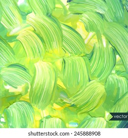 Hand drawn oil painting background. Green brush strokes. Spring colors.