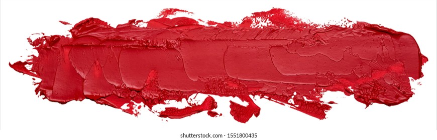 Hand drawn oil painting long red brush stroke isolated on white background.