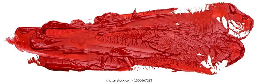 Hand drawn oil painting red brush stroke isolated on white background.