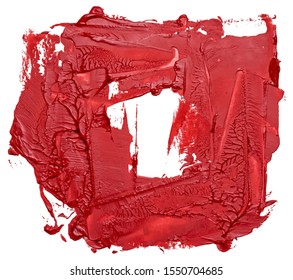Hand drawn oil painting red brush stroke square isolated on white background.