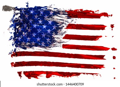 Hand drawn oil painting of the USA flag. Oil brush strokes isolated on white background.