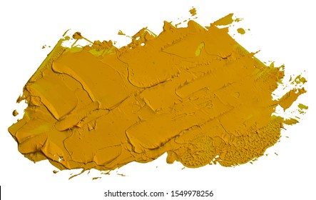 Hand drawn oil painting yellow brush stroke isolated on white background.