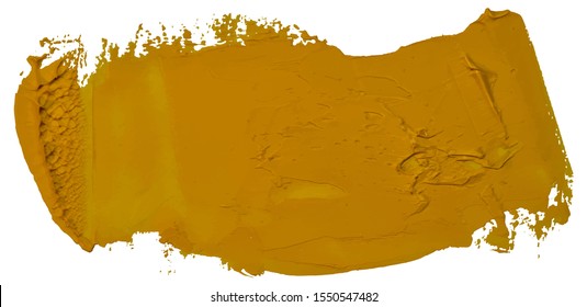 Hand drawn oil painting yellow brush stroke isolated on white background.