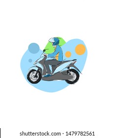 Hand drawn of ojek (motorcycle taxi)