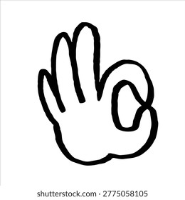 Hand drawn ok gesture a simple black outline of a hand forming the ok symbol against a white background perfect for conveying agreement or approval.