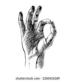 La mano dibujó el gesto de la mano Ok. Ilustración del vector
