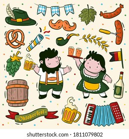 Hand drawn Oktoberfest cartoon and element collection