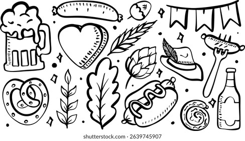 hand drawn of oktoberfest doodle collection set. Vector illustration