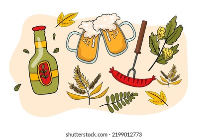 Hand drawn oktoberfest elements collection vector