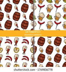 Hand drawn oktoberfest seamless pattern collection. German beer festival.