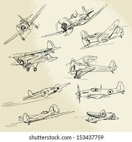 hand drawn old airplanes