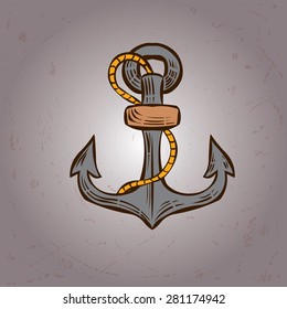 Hand drawn old anchor. Vector illustration