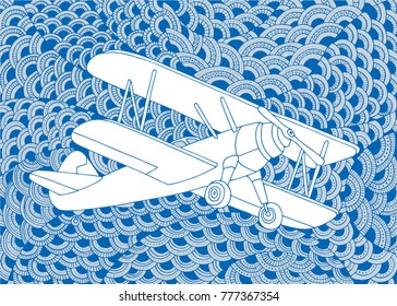 
Hand drawn old biplane vector illustration.
Aircraft on doodle background. Part of set.