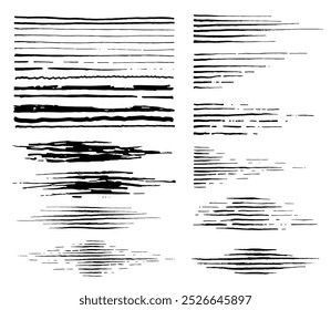 Hand drawn old black ink brush strokes vector set, stains for backdrops. Monochrome design elements collection. One color monochrome artistic hand drawn backgrounds.