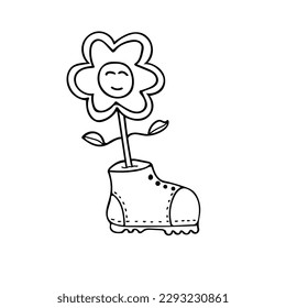 hand drawn old boots with flower Cartoon Mascot Character Vector illustration color children cartoon clipart