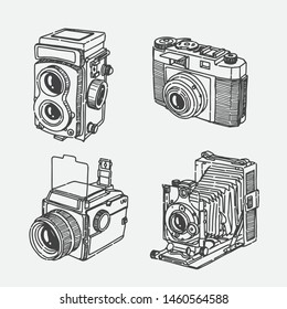 Hand drawn old camera collection Vector 