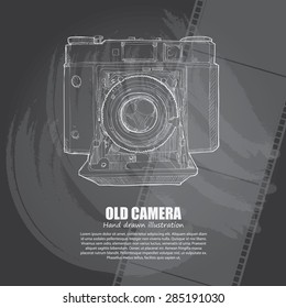 Hand Drawn Old Camera On Chalkboard