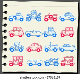 Hand drawn old car icon set