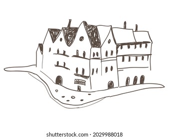 hand drawn old city isolated on white background