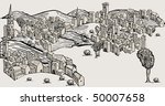 Hand drawn old city, ungroupable vector houses