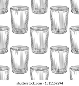 Hand drawn old fashioned glass seamless pattern on white background.  Engraving vintage style backdrop. Design for wrapping paper, textile print. Vector illustration