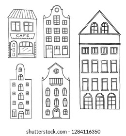 Hand drawn old houses. Vector illustration.