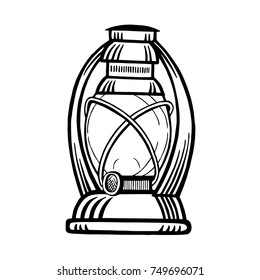 Hand drawn old kerosene lamp illustration.
Vintage lamp drawing.