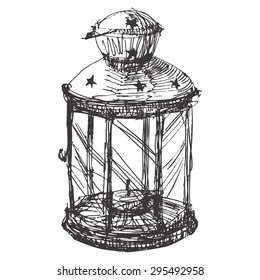 Hand drawn old lamp. Isolated on a white background