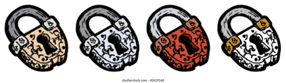 Hand drawn old lock with ornament illustration, vector