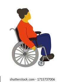 El viejo dibujado a mano está sentado en una silla de ruedas. Hombre mayor sin rostro con discapacidades físicas. Dibujo vectorial de color en caricaturas planas para la salud, la industria de la atención médica